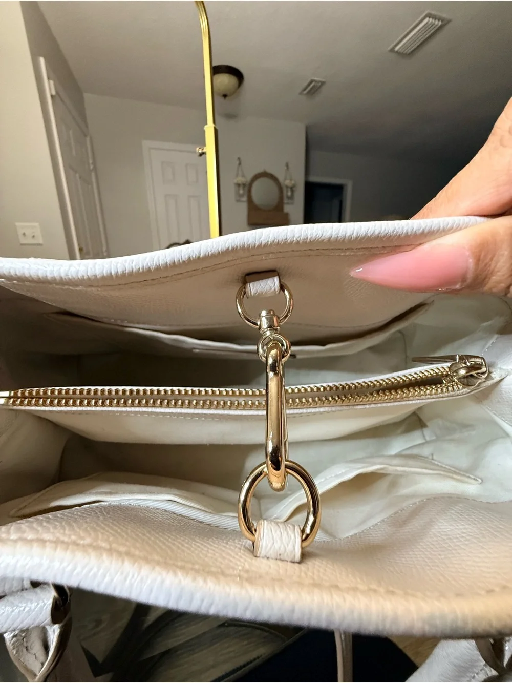 Coach White Leather Satchel with Gold Accents